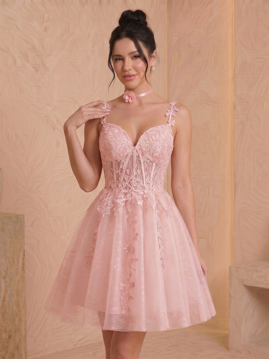 Tulle Sweetheart A Line Corset Sleeveless Short Homecoming Dresses