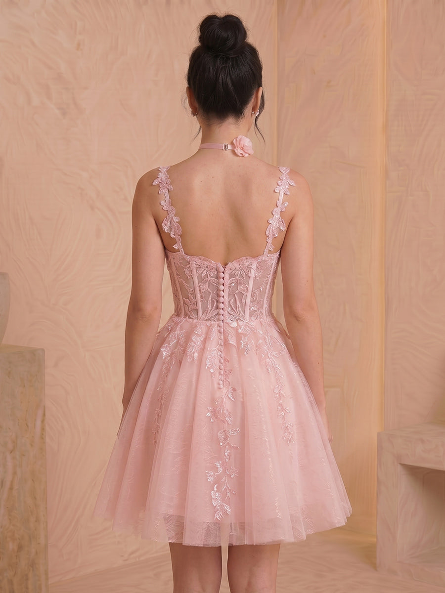 Tulle Sweetheart A Line Corset Sleeveless Short Homecoming Dresses