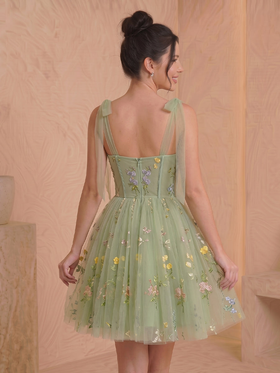 A Line Tulle Sweetheart Corset Sleeveless Short Homecoming Dresses