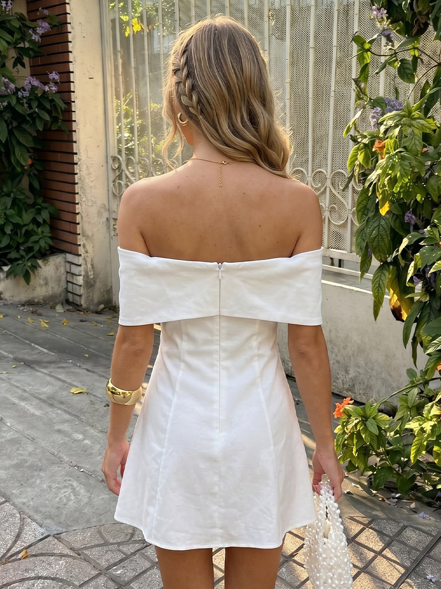 A Line Satin Off the Shoulder Sleeveless Short Homecoming Dresses