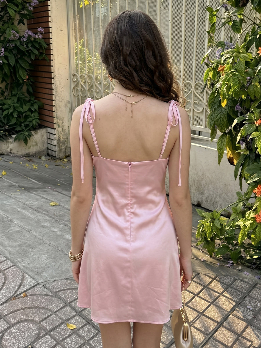 Sheath Satin V Neck Sleeveless Short Homecoming Dresses