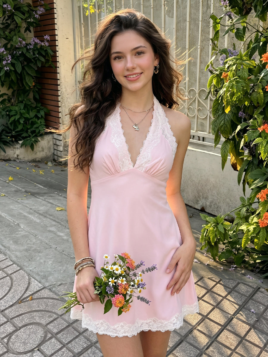 Satin A Line Halter Sleeveless Short Homecoming Dresses