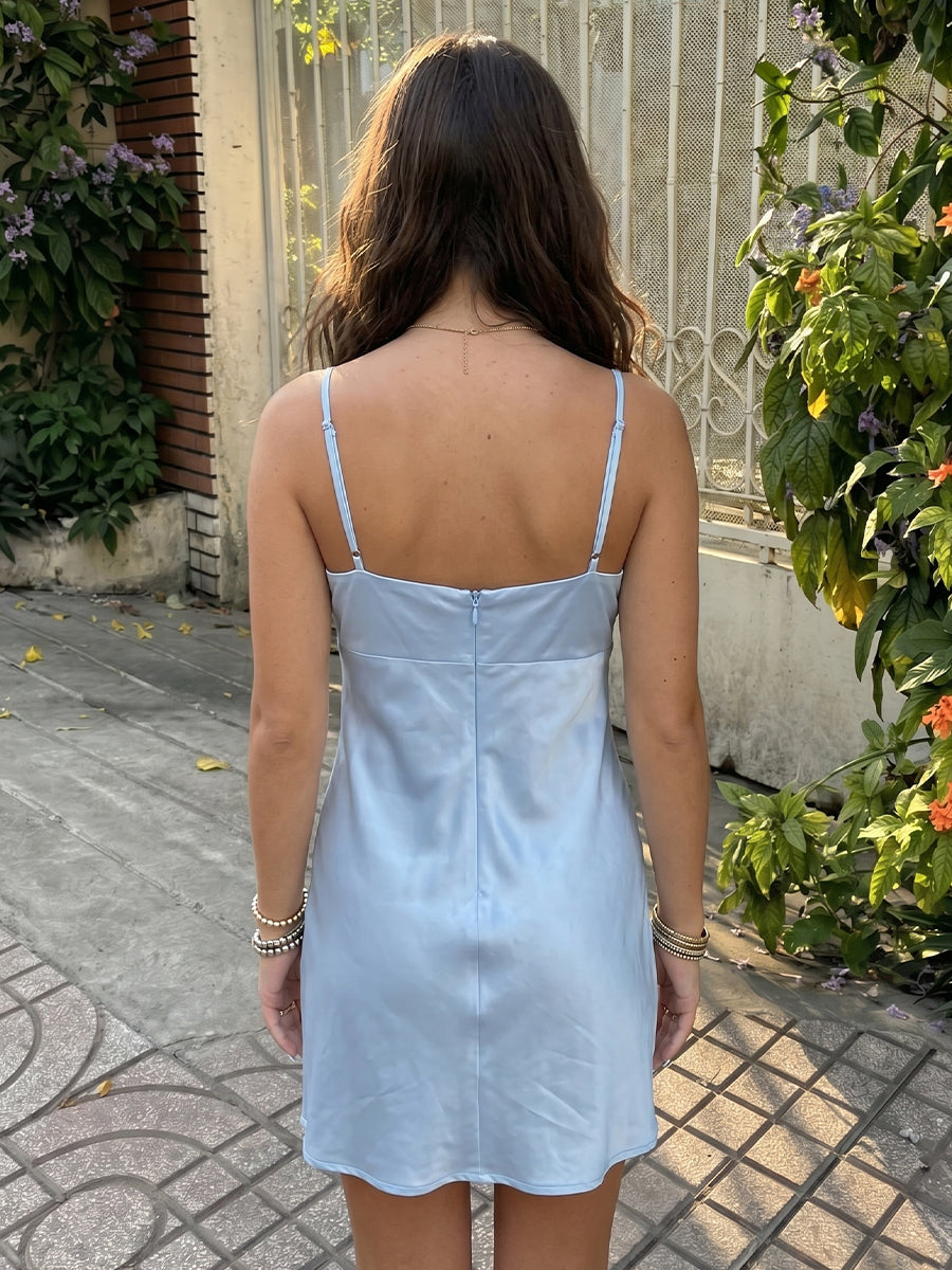 V Neck Sheath Satin Sleeveless Short Homecoming Dresses