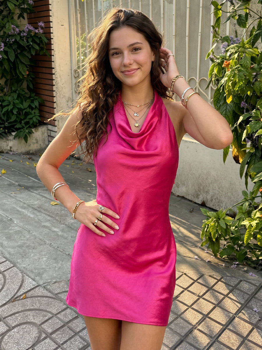Halter Sheath Satin Sleeveless Short Homecoming Dresses