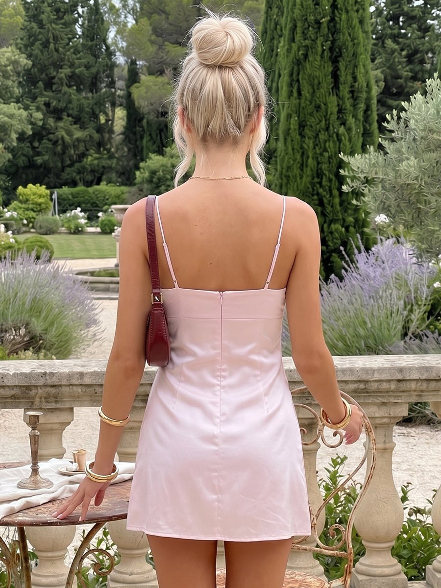 Satin A Line Square Neck Sleeveless Short Homecoming Dresses