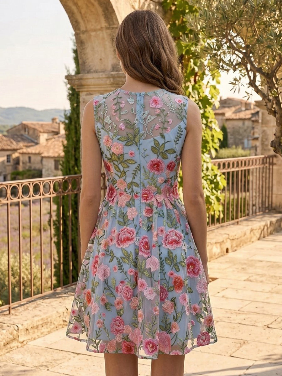 Embroidery A Line Lace Appliques Sleeveless Short Homecoming Dresses