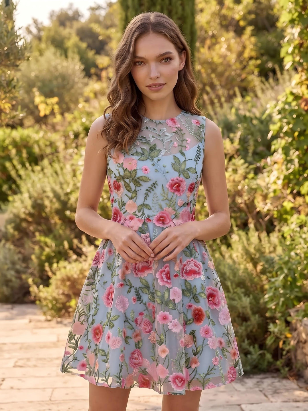 Embroidery A Line Lace Appliques Sleeveless Short Homecoming Dresses