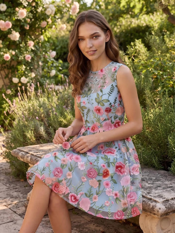 Embroidery A Line Lace Appliques Sleeveless Short Homecoming Dresses