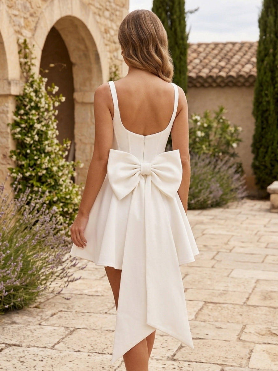 Satin Sheath Square Neck Corset Short Homecoming Dresses with Bow