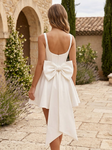 Satin Sheath Square Neck Corset Short Homecoming Dresses with Bow