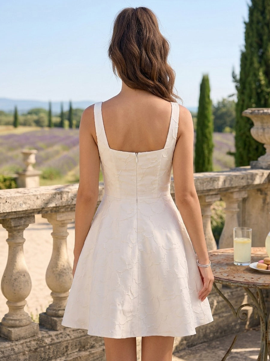 Jacquard Satin Square Neck Spaghetti Straps A Line Short Homecoming Dresses
