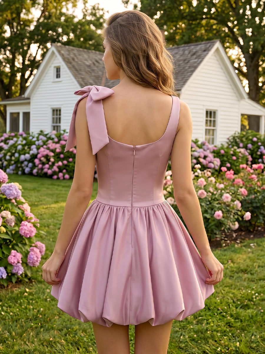 Satin Strapless A Line Sleeveless Short Homecoming Dresses