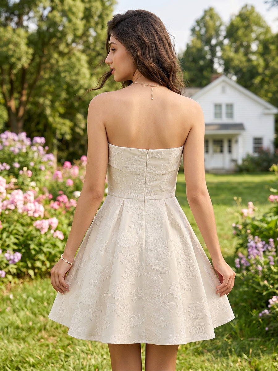 Satin Strapless A Line Sleeveless Short Homecoming Dresses