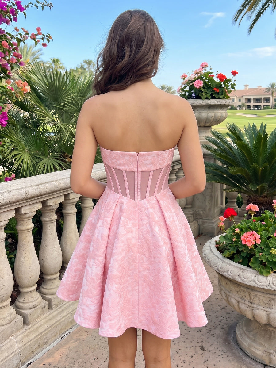 Satin A Line Strapless Sleeveless Short Homecoming Dresses