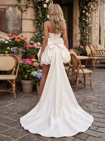 Strapless Satin A Line Sleeveless Short Homecoming Dresses