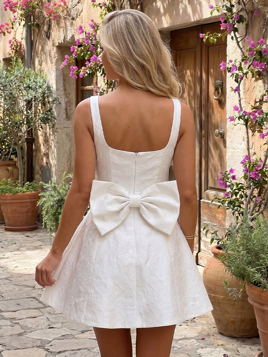 A Line Square Neck Satin Sleeveless Short Homecoming Dresses