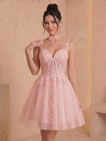 Tulle Sweetheart A Line Corset Sleeveless Short Homecoming Dresses