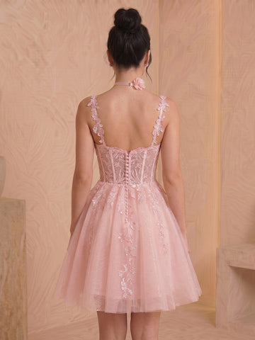 Tulle Sweetheart A Line Corset Sleeveless Short Homecoming Dresses