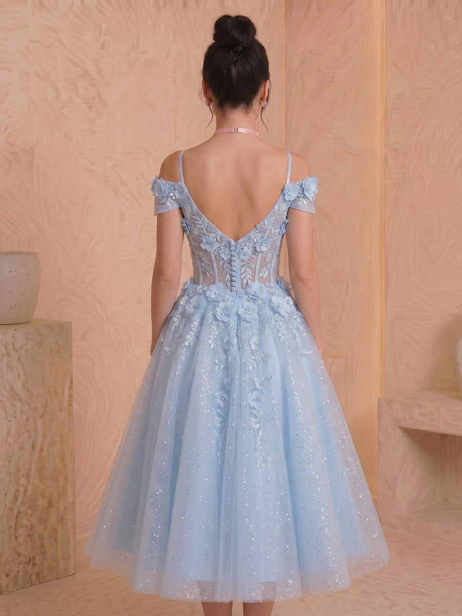 Tulle Off the Shoulder A Line Corset Sleeveless Short Homecoming Dresses