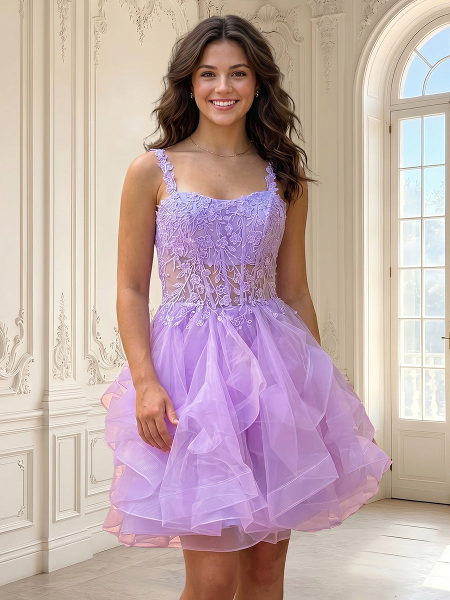 Sweetheart A Line Tulle Sleeveless Lace Applique Short Homecoming Dresses