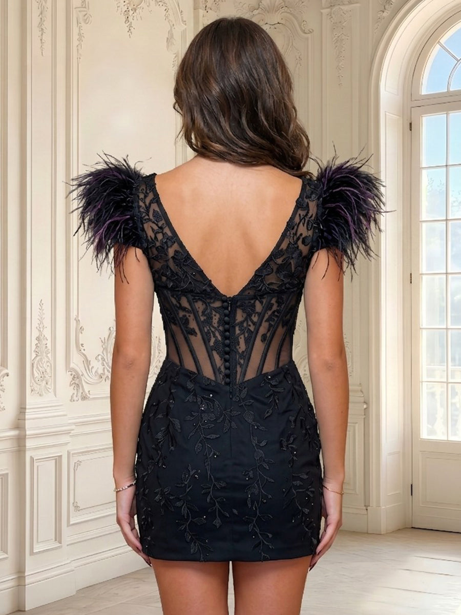 Sheath Sweetheart Tulle Lace Applique Sleeveless Short Homecoming Dresses