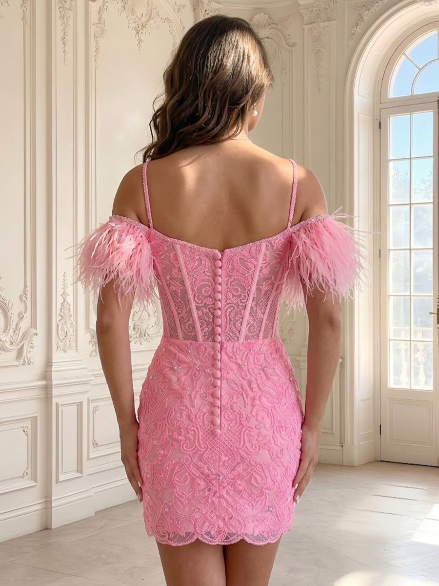 Sheath Off the Shoulder Tulle Sleeveless Lace Applique Short Homecoming Dresses