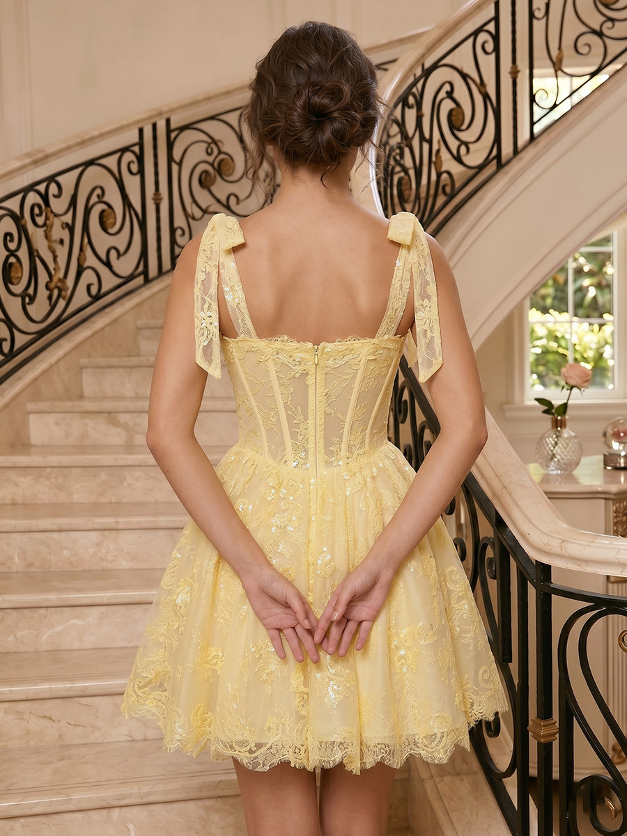 Satin Sweetheart A Line Sleeveless Lace Applique Short Homecoming Dresses