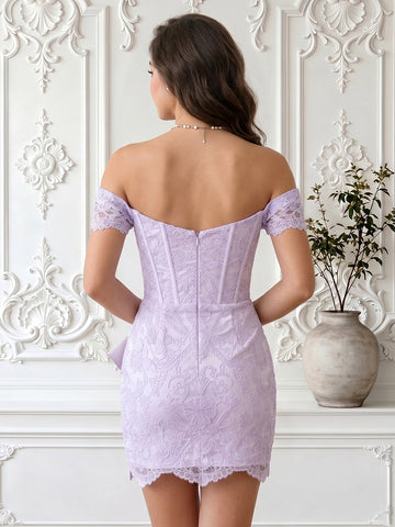 Sheath Off the Shoulder Lace Sleeveless Short Homecoming Dresses