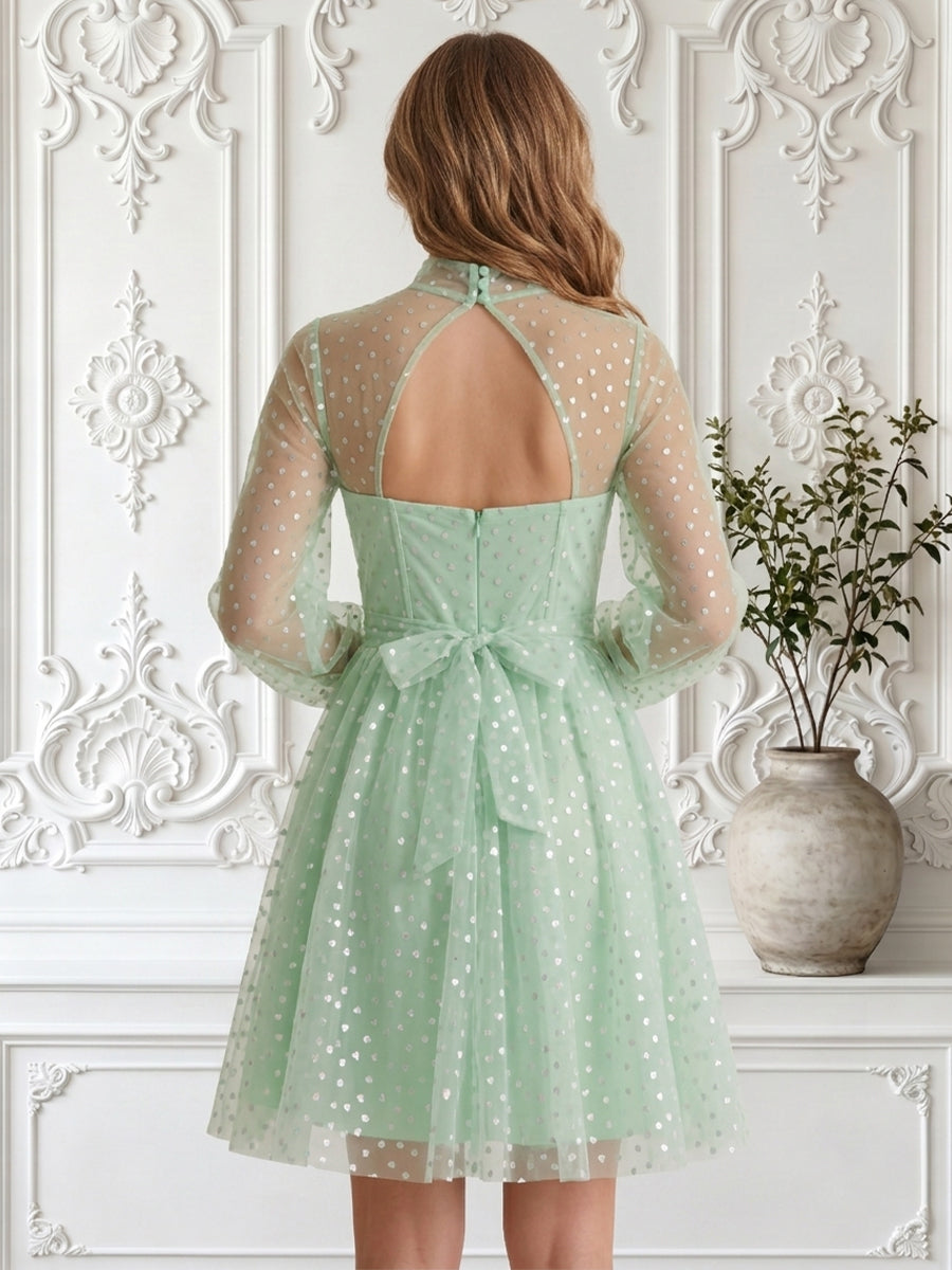 Long Sleeves A Line Tulle High Neck Short Homecoming Dresses
