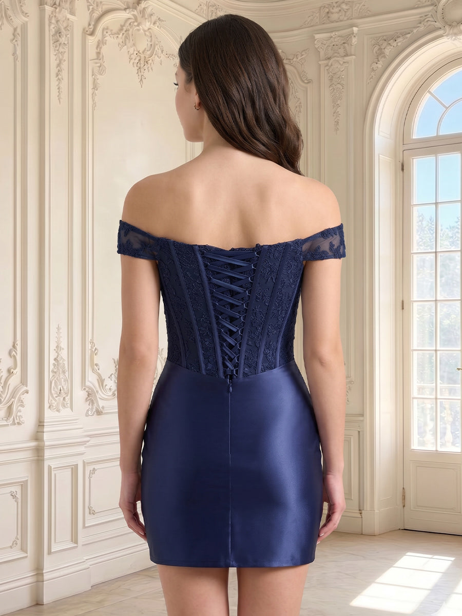 Lace Appliques Strapless Corset Off Shoulder Short Homecoming Dresses