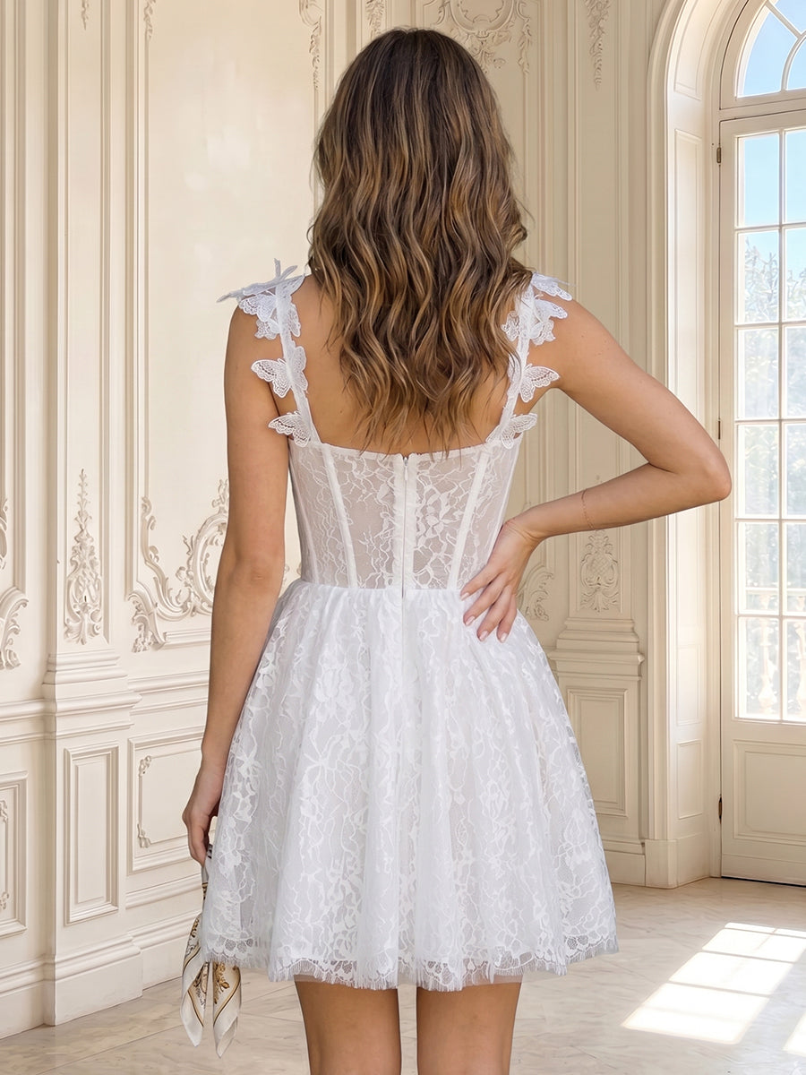 A Line Sweetheart Sleeveless Lace Short Homecoming Dresses