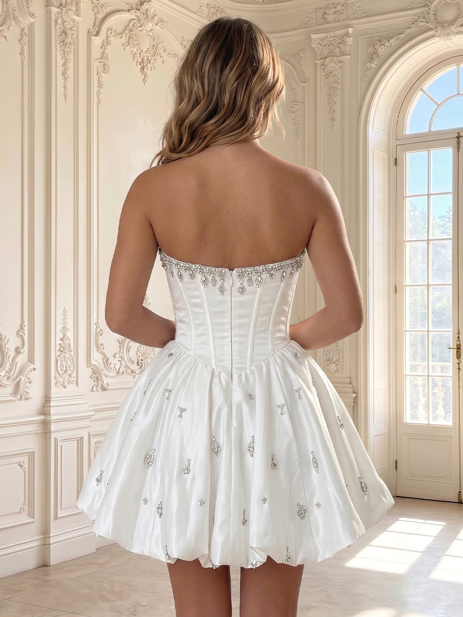 A Line Strapless Sleeveless Flower Bud Corset Short Homecoming Dresses