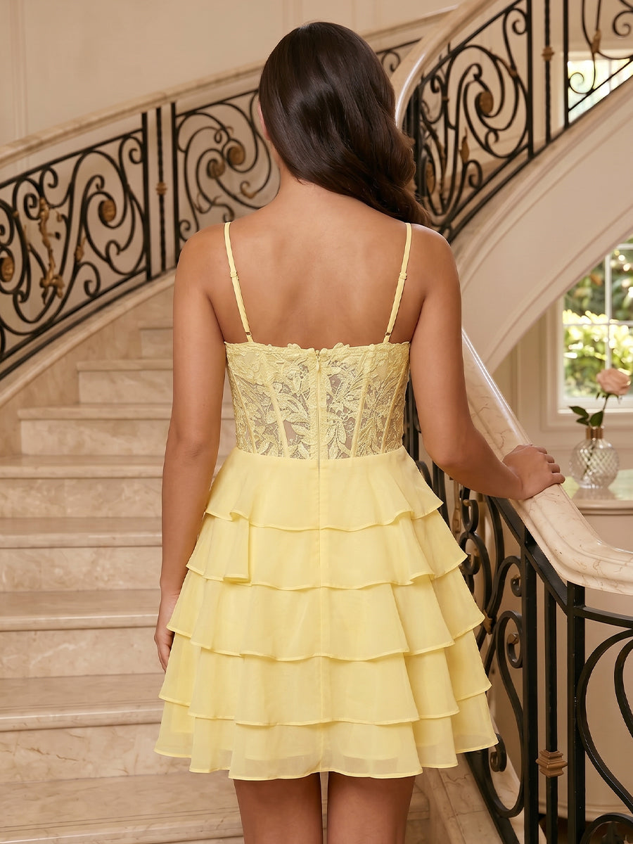 A Line Chiffon Sweetheart Sleeveless Lace Applique Short Homecoming Dresses