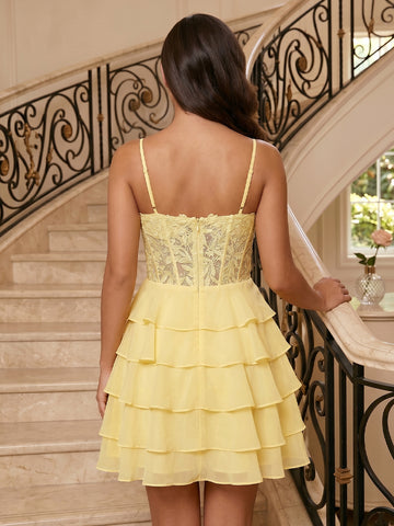 A Line Chiffon Sweetheart Sleeveless Lace Applique Short Homecoming Dresses