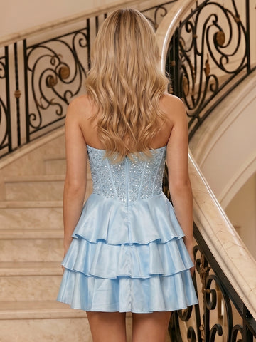 A Line Satin Sweetheart Sleeveless Corset Short Homecoming Dresses