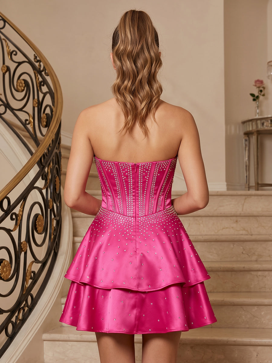Satin A Line Sweetheart Sleeveless Corset Short Homecoming Dresses