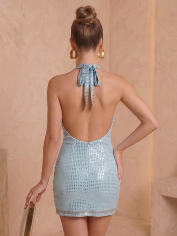 Sheath Halter Sequins Sleeveless Short Homecoming Dresses