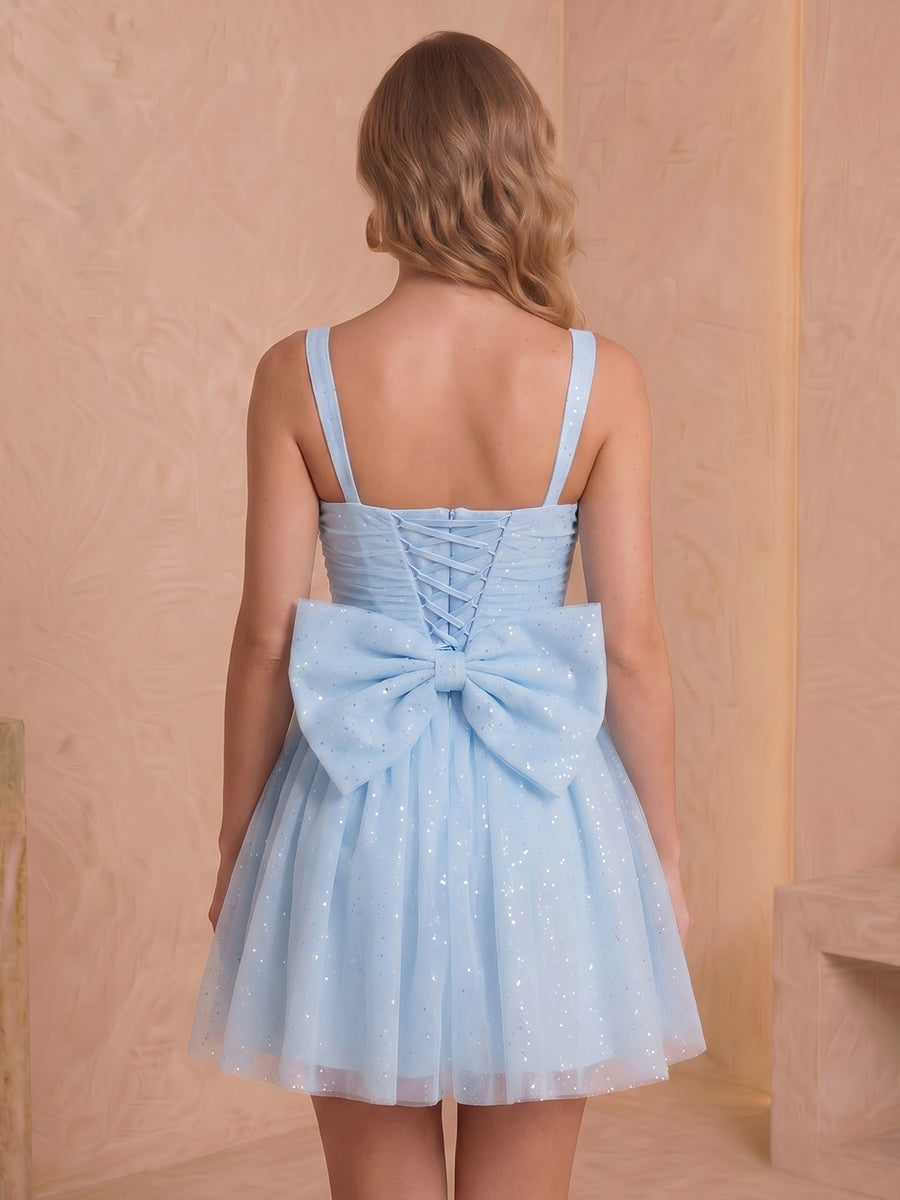 Tulle Spaghetti Straps A Line Sleeveless Short Homecoming Dresses