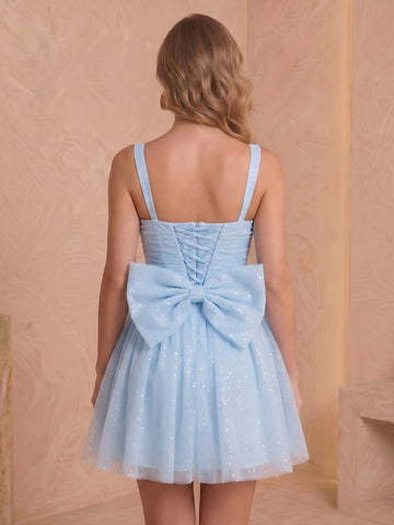 Tulle Spaghetti Straps A Line Sleeveless Short Homecoming Dresses