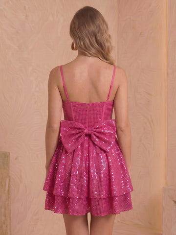 A Line Spaghetti Straps Sequins Sleeveless Corset Short Homecoming Dresses