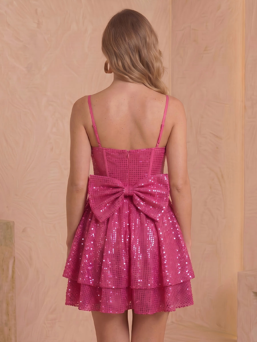 A Line Spaghetti Straps Sequins Sleeveless Corset Short Homecoming Dresses