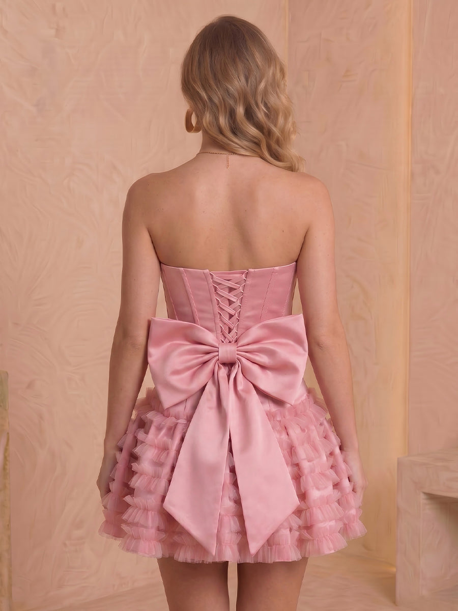 Satin Strapless A Line Corset Sleeveless Short Homecoming Dresses
