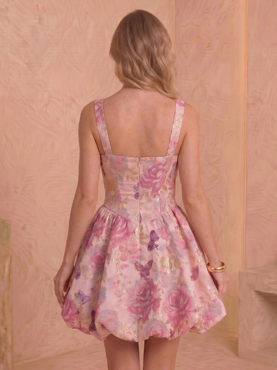 Square Neck Satin A Line Flower Bud Sleeveless Short Homecoming Dresses
