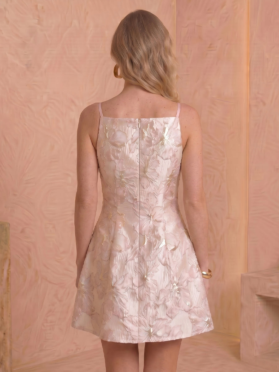A Line Satin Spaghetti Straps Jacquard Sleeveless Short Homecoming Dresses