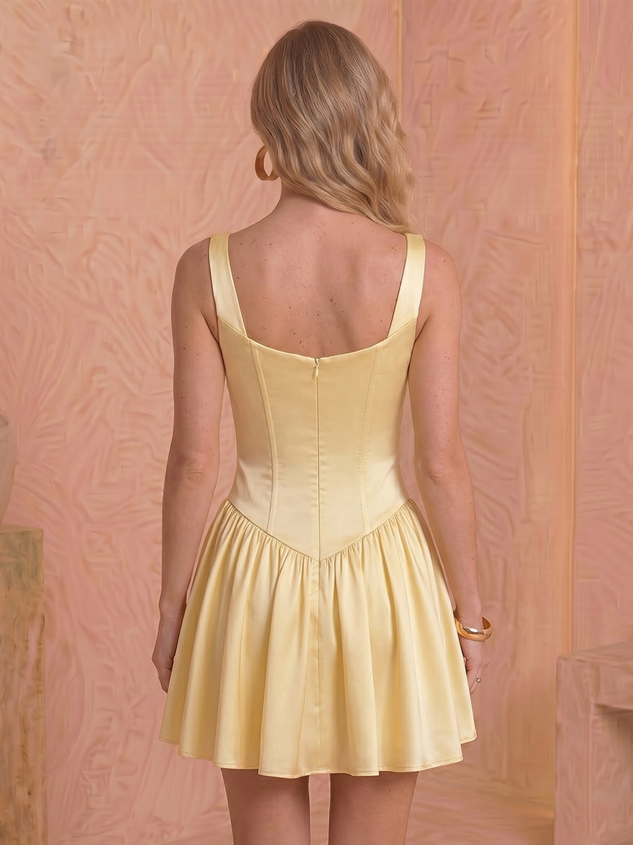 Satin A Line Cowl Neck Sleeveless Short Homecoming Dresses