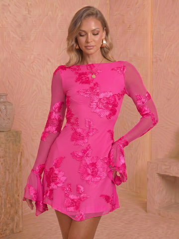 Sheath Chiffon High Neck Jacquard Long Sleeves Short Homecoming Dresses