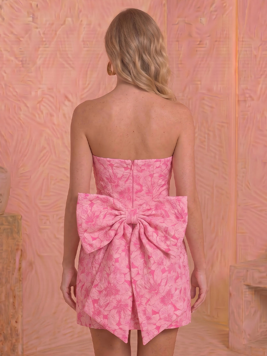 Strapless A Line Satin Jacquard Sleeveless Short Homecoming Dresses