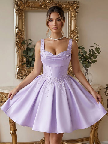 Satin A Line Sweetheart Sleeveless Short Homecoming Dresses