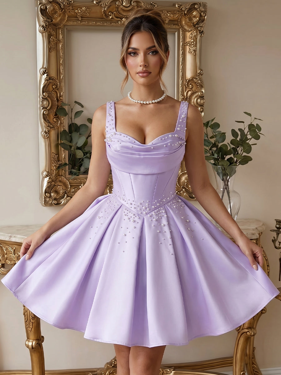 Satin A Line Sweetheart Sleeveless Short Homecoming Dresses