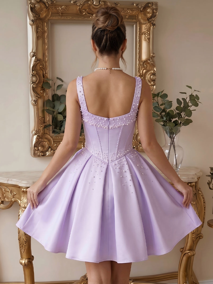 Satin A Line Sweetheart Sleeveless Short Homecoming Dresses